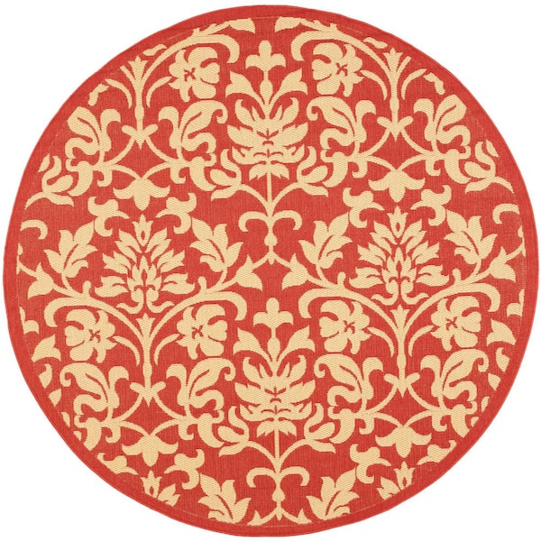 SAFAVIEH Courtyard Red/Natural 5 ft. x 5 ft. Round Floral Indoor/Outdoor Patio  Area Rug