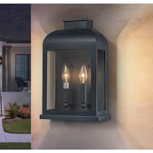 2-Light Classic Retro Black W8.3in. Hardwired Outdoor Wall Lantern Sconce with No Bulbs Included