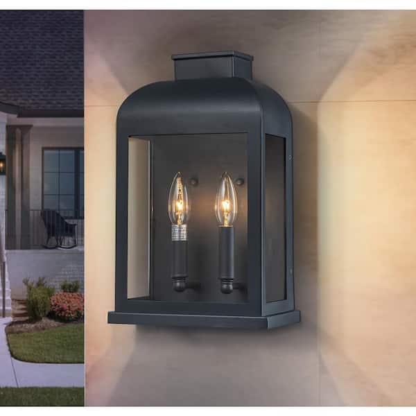 ALOA DECOR 2-Light Classic Retro Black W8.3in. Hardwired Outdoor Wall Lantern Sconce with No Bulbs Included