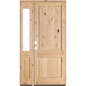 46 in. x 96 in. Rustic Unfinished Knotty Alder Square-Top Right-Hand Left Half Sidelite Clear Glass Prehung Front Door