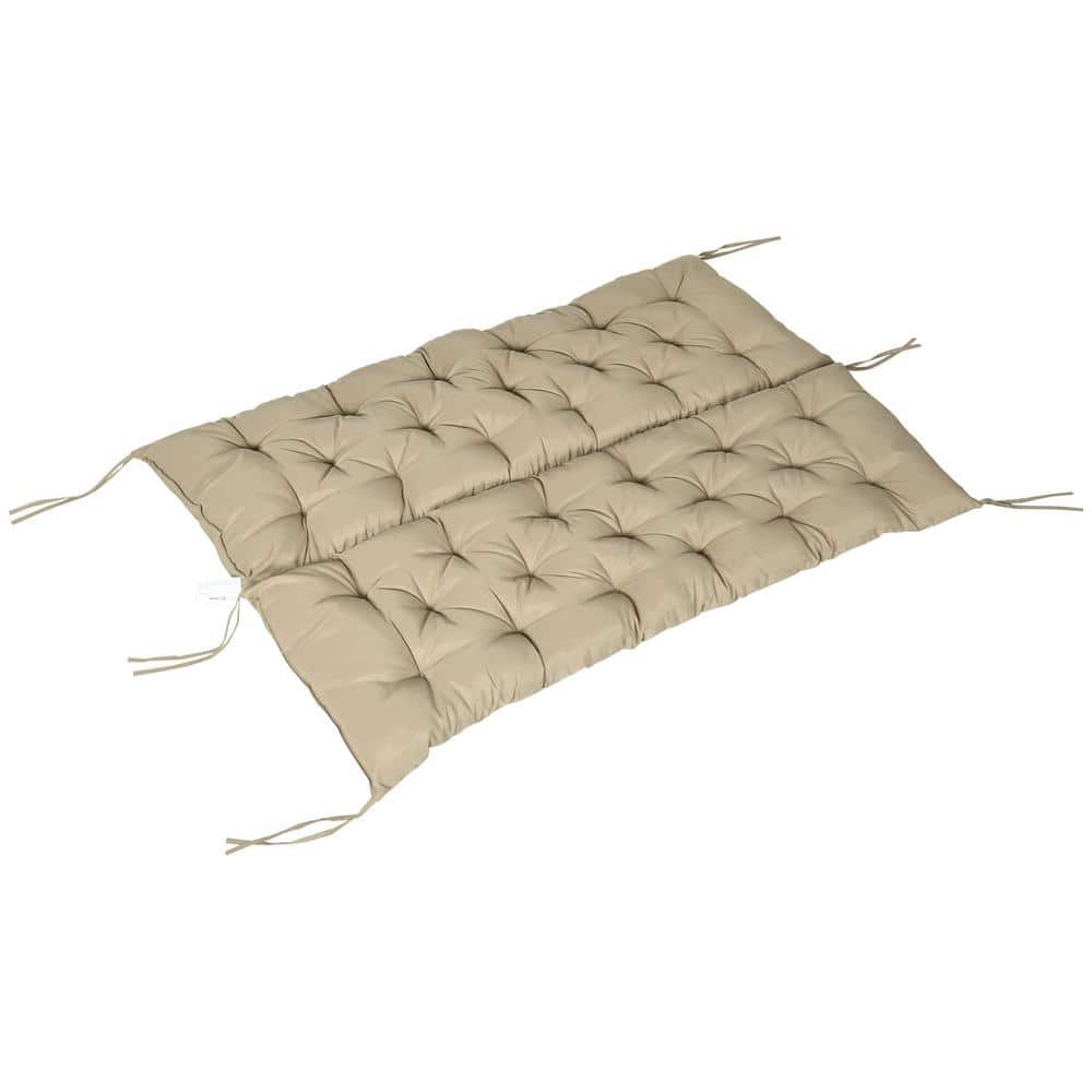 Khaki Tufted 3-Seater Outdoor Bench Cushion with Backrest