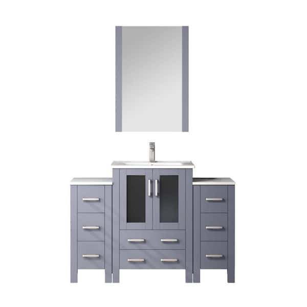 Volez 48 in W x 18.25 in D Dark Grey Bath Vanity with Side Cabinets, Faucet Set, White Ceramic Top, and 22 in Mirror