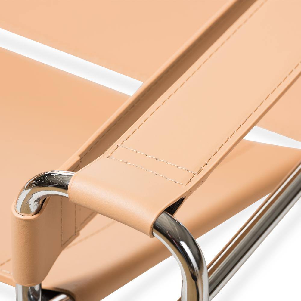 Mid-Century Tan Leather and Chrome Metal Accent Chair