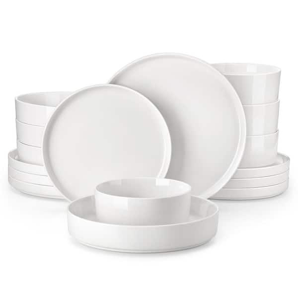 16-Piece White Porcelain Dinnerware Set Service for 4-Bowls and Plates Set Tableware Round Dinner Set