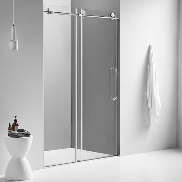SERENE VALLEY Small Roller 56 in. - 60 in. W x 76 in. H Sliding Frameless Shower Door in Chrome with Easy Cleaning Glass