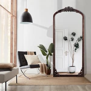 28 in. W x 67 in. H Classic Arch-Top Wood Framed Dark Walnut Full-length Floor Mirror