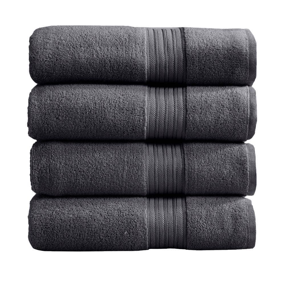 FRESHFOLDS Gray Solid 100% Cotton Bath Towel (Set of 4) EC100055 - The ...