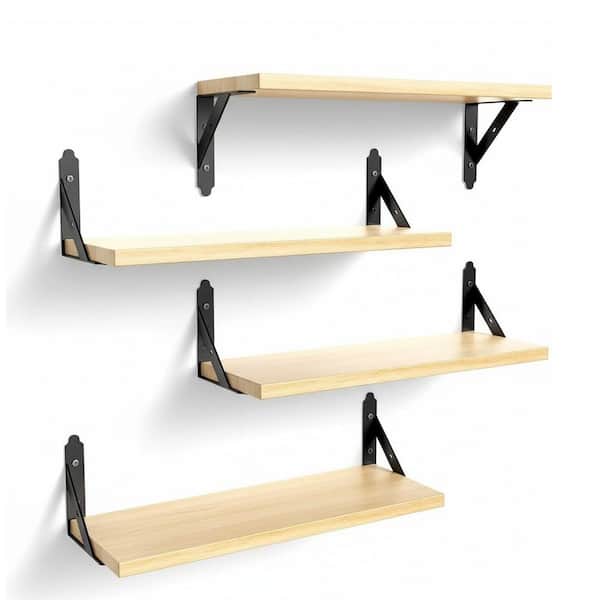 17 in. W x 6 in. D Natural Wood Floating Shelves for Wall (Set of 4) Decorative Wall Shelf