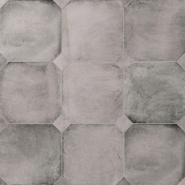 Merola Tile Laverton Octagon Gris with Taco Gris 8 in. x 8 in. Porcelain Floor and Wall Tile (11.25 sq. ft. /Case)