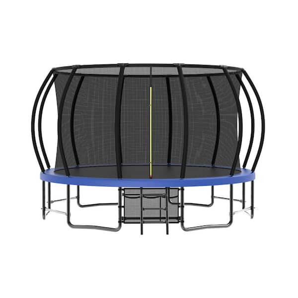Boosicavelly 15 ft. Blue Galvanized Anti-Rust Outdoor Round Trampoline with Balance Bar with Enclosure Net and Carriage Bag