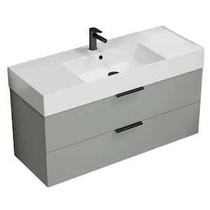 Derin 47.64 in. W x 18.11 in. D x 25.2 in . H Wall Mounted Bath Vanity in Grey Mist with Vanity Top Basin in White