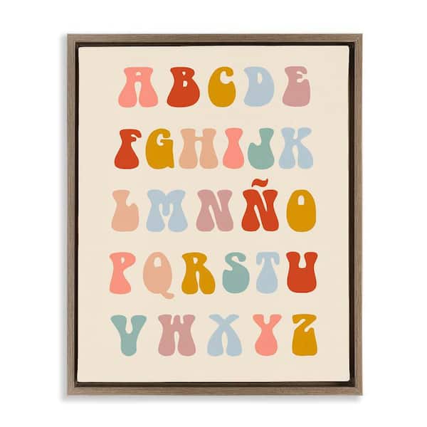 Stupell Industries Retro ABC Spanish Alphabet by Lil' Rue Brown Floater Frame Typography Graphic Art Print 31 in. x 25 in.