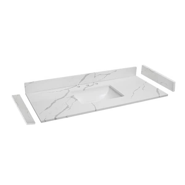 PROOX 48 in. W x 22 in. D Quartz White Rectangular Single Sink Bathroom Vanity Top in Calacatta White