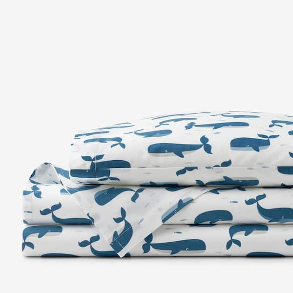 Company Kids by The Company Store Company Kids Whale School Blue Multi Organic Cotton Percale Toddler Sheet Set