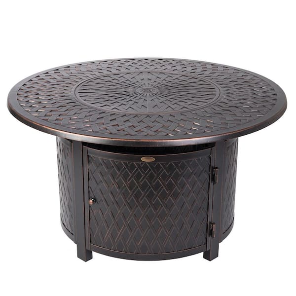 Fire Sense Verona 42 in. x 24 in. Round Aluminum LPG Fire Pit Table in Antique Bronze with Vinyl Cover