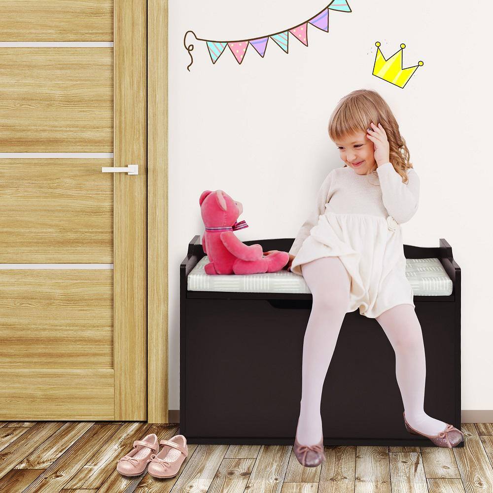 Brown MDF Flip-top Kids Toy Box with Cushion