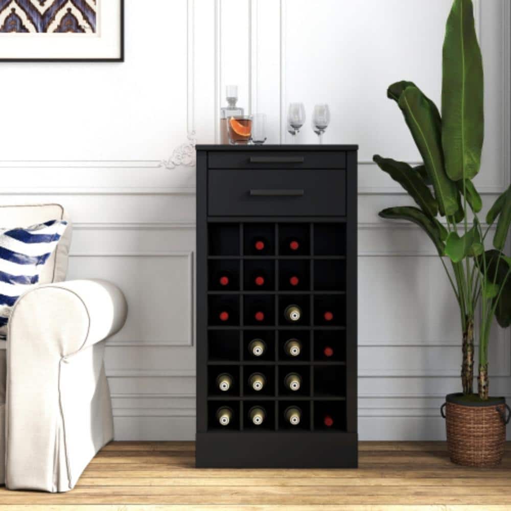 18" Floor Wine Cabinet with 24-Bottle Storage, Black