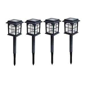 Solar Black Outdoor Integrated LED Square Landscape Path Light with Seeded Glass Lens (4-Pack)