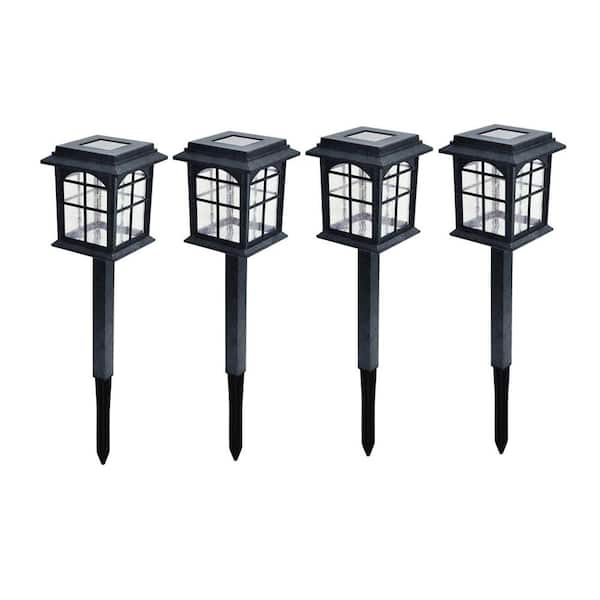 Hampton Bay Solar Black Outdoor Integrated LED Square Landscape Path Light with Seeded Glass Lens (4-Pack)