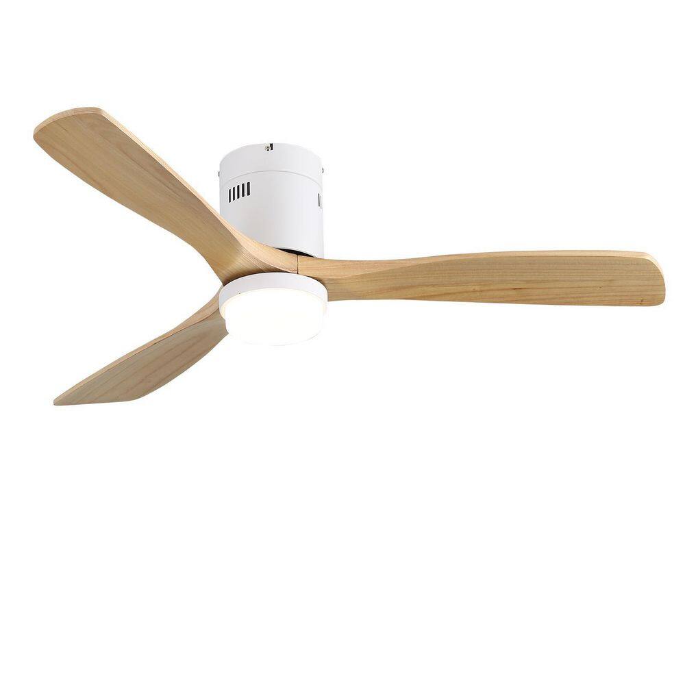 52 in. Smart White Flush Mount Standard Ceiling Fan With Lights and Solid Wood Blade, Noiseless Reversible Motor price history on PriceWatchPro