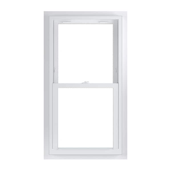 American Craftsman 25.75 in. x 48.75 in. 70 Series Low-E Argon Glass Double Hung White Vinyl Fin with J Window, Screen Incl