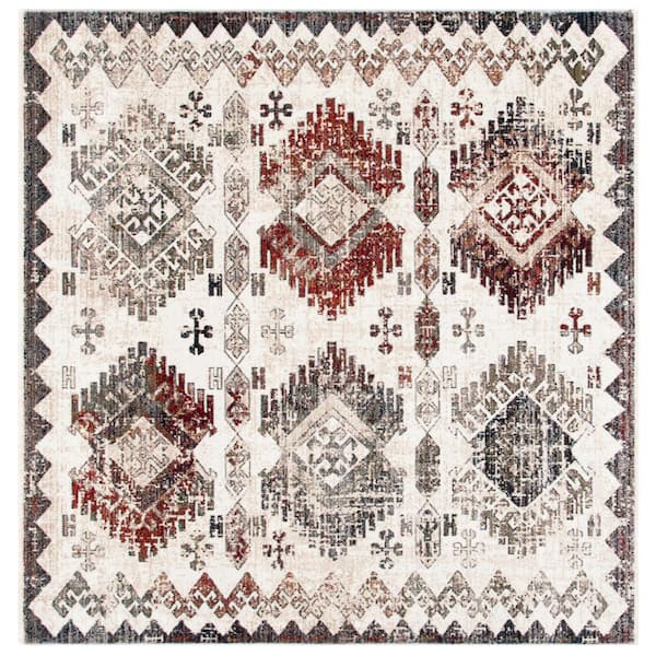 SAFAVIEH Herat Cream/Gray 7 ft. x 7 ft. Border Distressed Square Area Rug