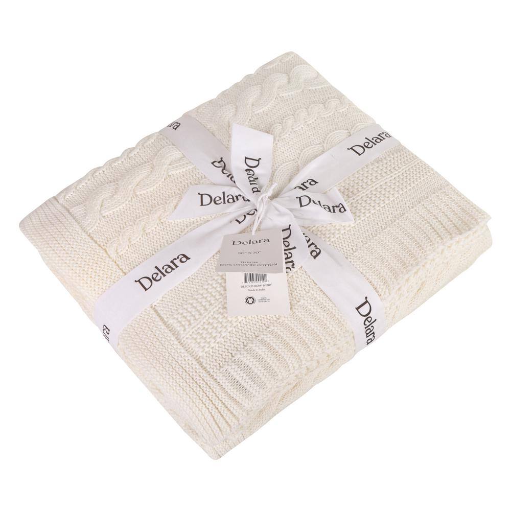 Ivory Organic Cotton Cable Knitted Baby Throw Blanket