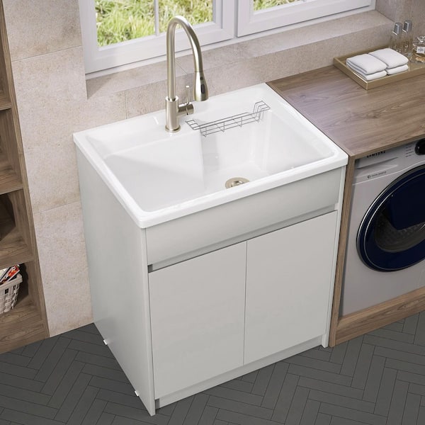All-in-One 30 in. W x 22 in. D x 36 in. H Drop-in Freestanding Laundry Sink with Cabinet in Light Gray Utility Sink