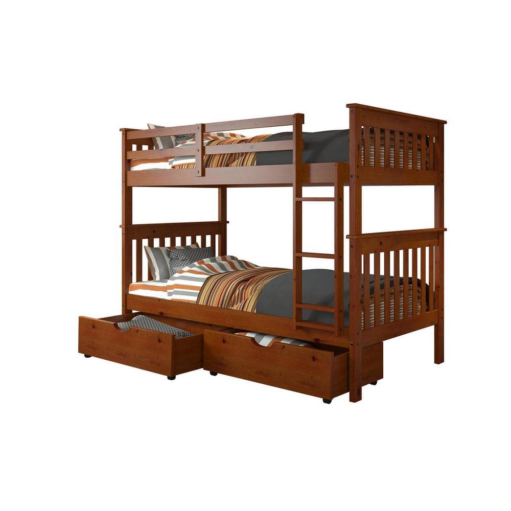 Donco Kids Brown Light Espresso Twin over Twin Mission Bunk Bed with Under Bed Drawers 1203TTE