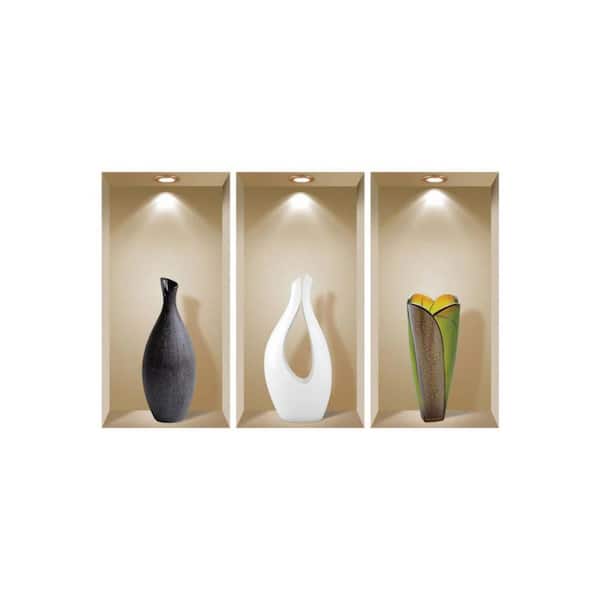 HomeRoots 16 in. x 32 in. Brown, White Faux Niche Peel and Stick Wall Art 3-Piece