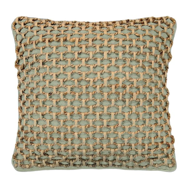 Jada Geometric Sage Green 20 in. x 20 in. Braided Jute Decorative Throw Pillow