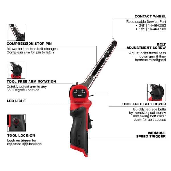 Milwaukee 2482-20 M12 FUEL 12V Lithium-Ion Brushless Cordless 1/2 in. x 18 in. Bandfile (Tool-Only) - 2