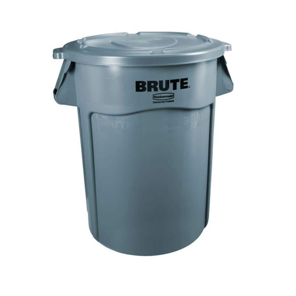 Rubbermaid Commercial Products Brute 32 Gal. Gray Round Vented Outdoor  Trash Can with Lid (6-Pack) 2031188-6 - The Home Depot
