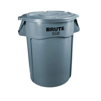Brute 32 Gal. Gray Round Vented Trash Can with Lid