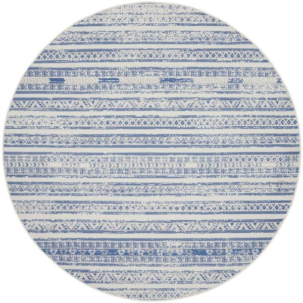 Nourison Whimsicle Ivory Blue 8 ft. x 8 ft. Abstract Contemporary Round Area Rug