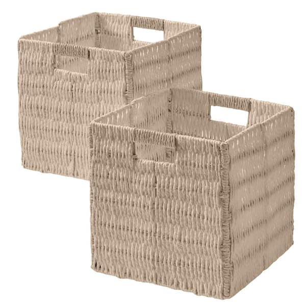 Ornavo Home Wicker Paper Storage Basket Cube Bin (Set of 2) - Beige