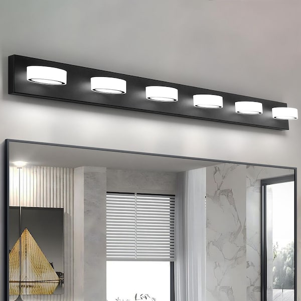 50 in. 6 Light Black LED Vanity Light Bar with 270° Rotatable Lamphead Dimmable 5500K Light