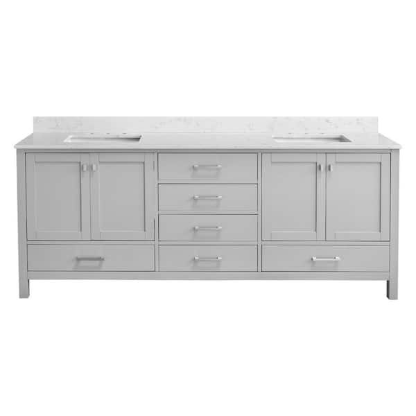 84 in. Freestanding Gray Bath Vanity with White Cultured Marble Top Assembled