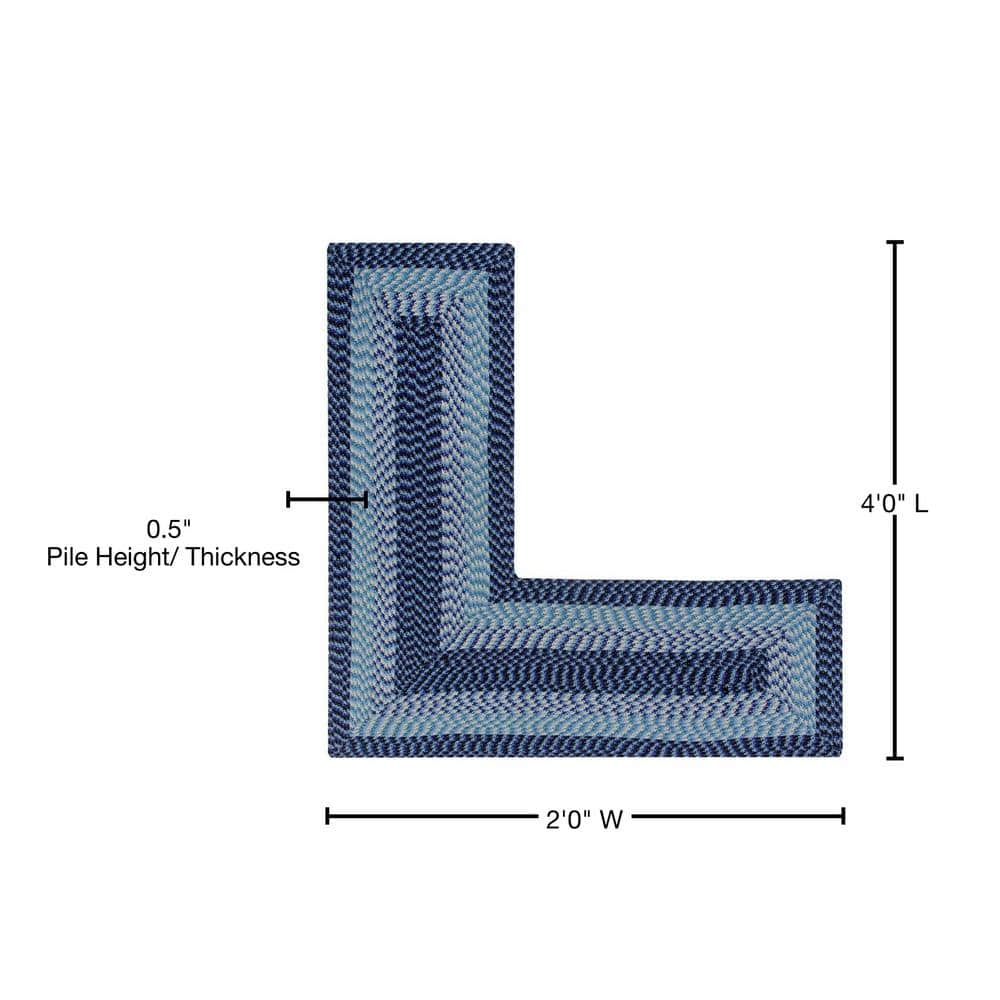 Navy Stripe Braided Reversible Polypropylene L-Shape Area Rug