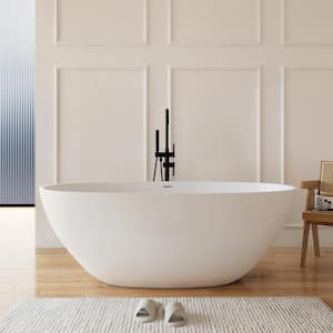 Eaton 61 in. x 30 in. Stone Resin Solid Surface Matte Flatbottom Freestanding Soaking Bathtub in White