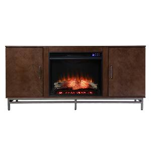 Oliver 60 in. Media Storage Electric Fireplace in Brown
