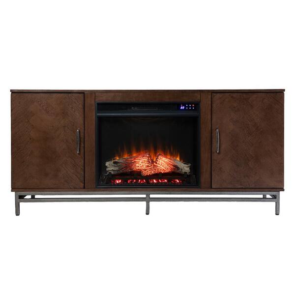 Southern Enterprises Oliver 60 in. Media Storage Electric Fireplace in Brown