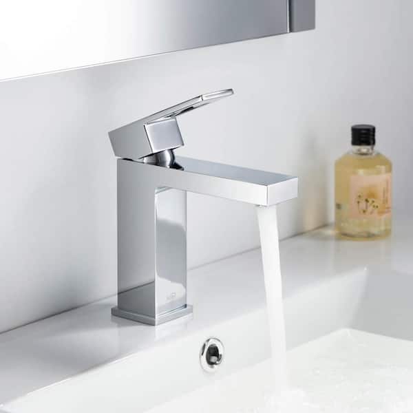 Single Handle Lever Handle Single Hole Bathroom Sink Faucet with Supply Lines and Adjustable Flow Rate in Chrome