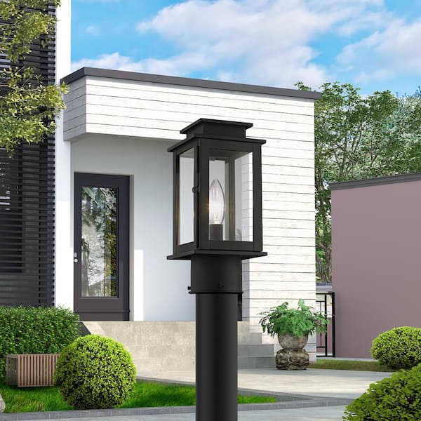 Stickland 10.5 in. 1-Light Black Outdoor Cast Brass Hardwired Outdoor Rust Resistant Post Light with No Bulbs Included