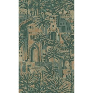 Green Tropical Palm Leaves in Ancient Time Botanical-Shelf Liner Non-Woven Non-Pasted Wallpaper (57 sq. ft.) Double Roll