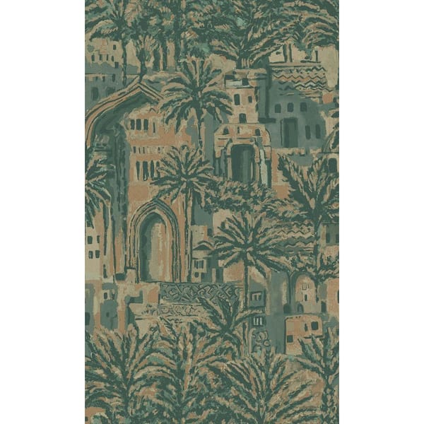 Walls Republic Green Tropical Palm Leaves in Ancient Time Botanical-Shelf Liner Non-Woven Non-Pasted Wallpaper (57 sq. ft.) Double Roll