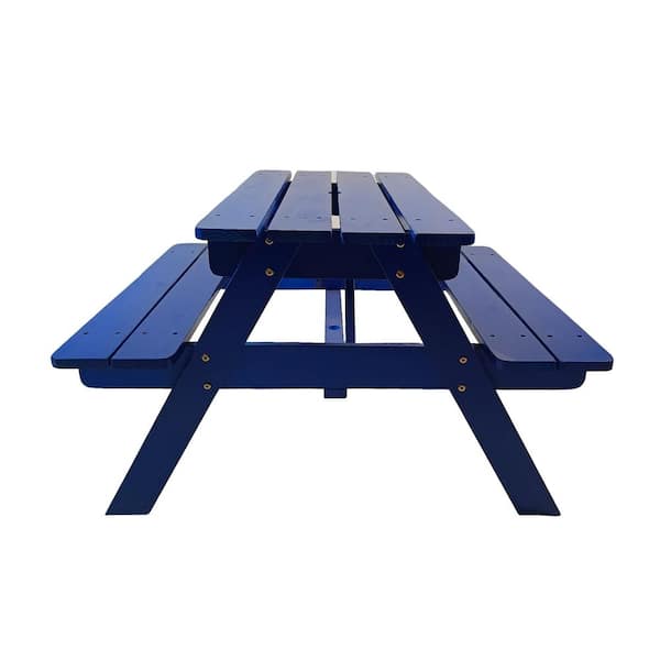 Angel Sar 29.53 in. L x 25.6 in. W Blue Rectangular Solid Wood Picnic Tables for Kids