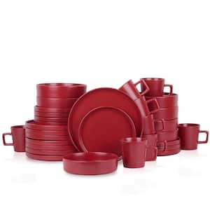 Cleo Collection 32-Piece Red Round Stoneware Dinnerware Set (Service for 8)
