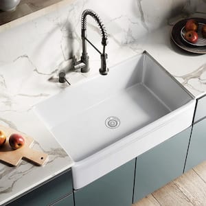 Ceramic 33 in. Single Bowl Rectangle Undermount Kitchen Sink in White