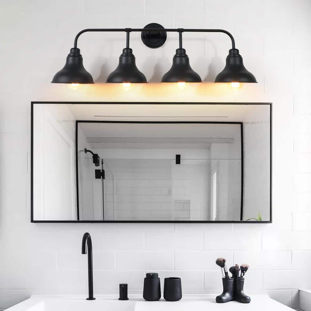 Black Metal 4-Light Industrial Vanity Wall Sconce